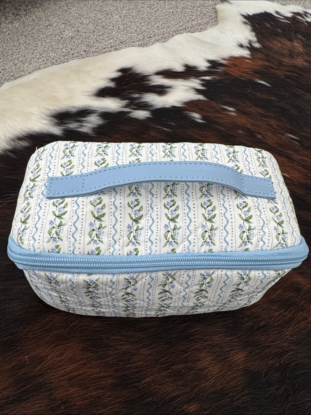 Floral Blue Handle Cosmetic Travel Case